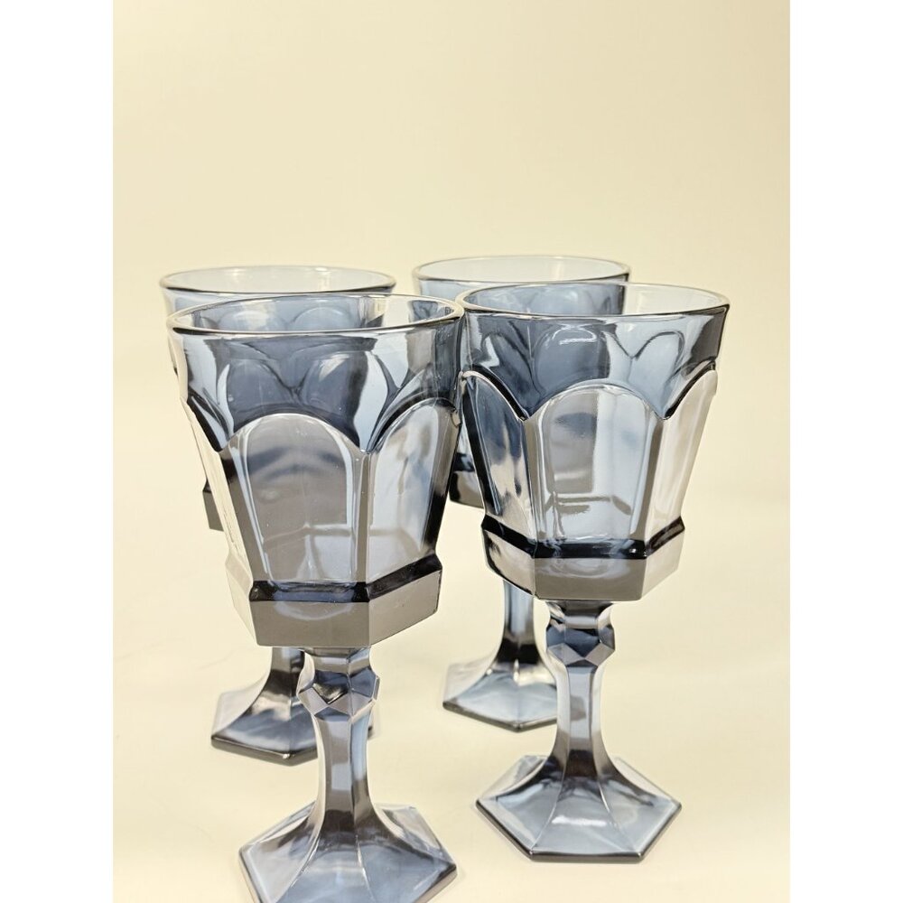 Water Glass Goblet Drinking Set 4 Stemmed Footed Vintage Fostoria Virginia Dark - Picture 11 of 14